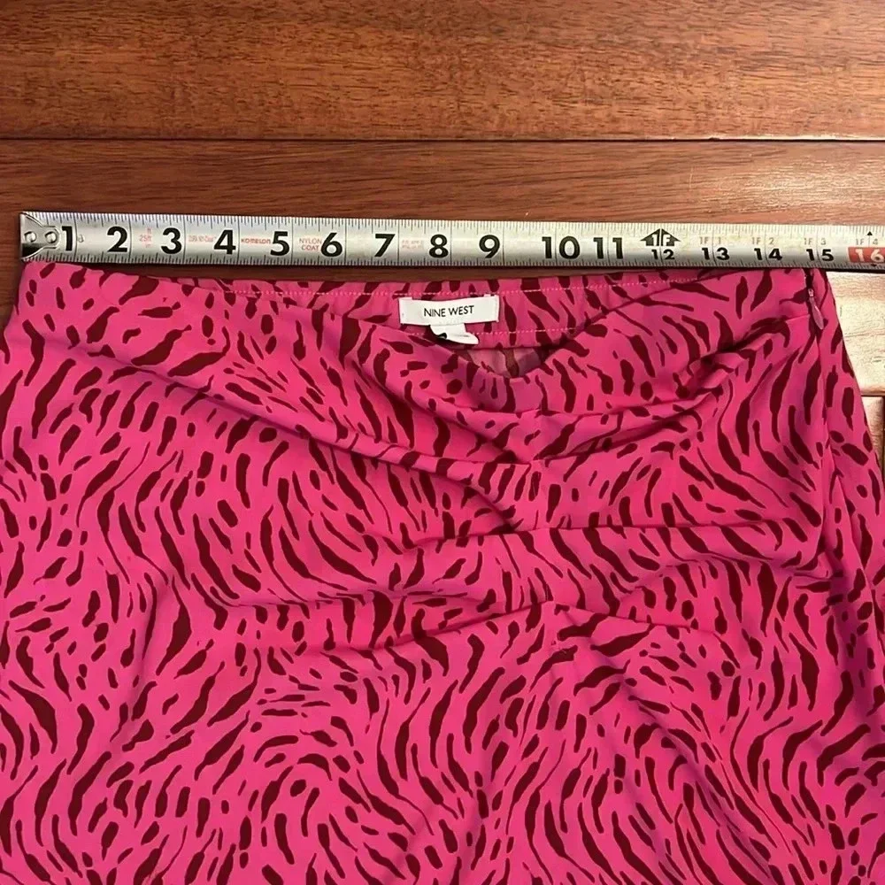Nine West Side Ruched Midi Skirt Size M Zig Zag Zebra